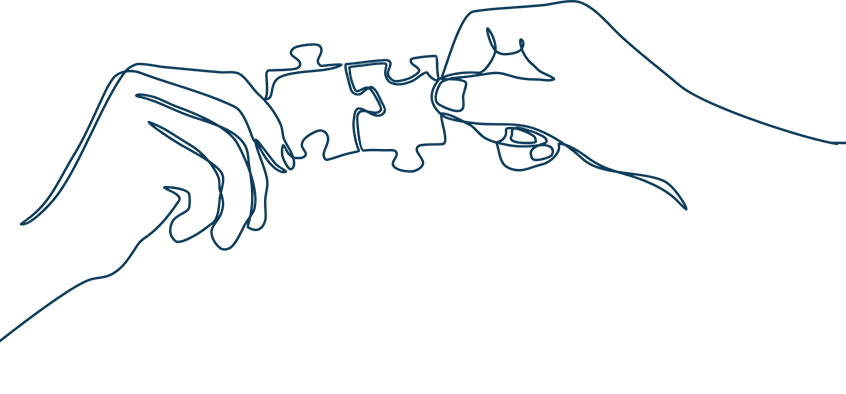 About our Company Profile - hand drawing hands holding puzzle pieces - mobile version