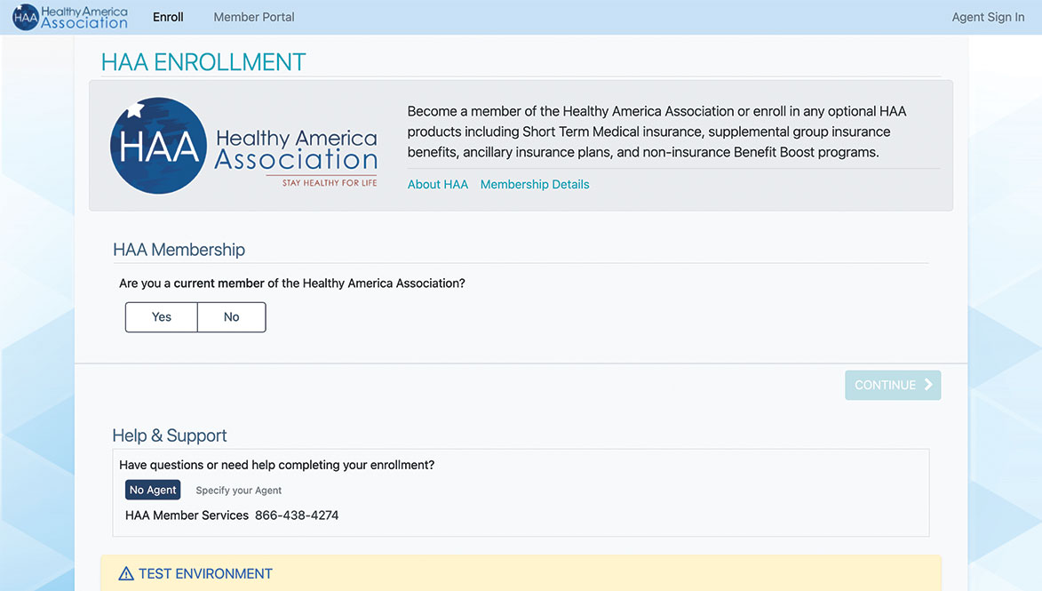 HAA Enrollment Demo Platform First Page